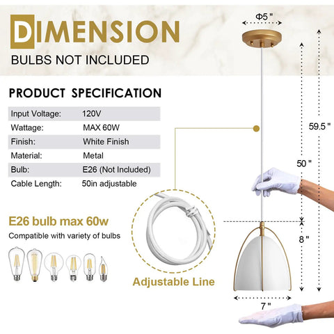 Two Pack Modern Dome Pendant Lights, 1 Light Each, White Dome With Gold Trim, Perfect Kitchen Island Fixture For Dining Room Hallway Bar Or Sink Area, Clean Minimalist Look That Elevates Any Space
