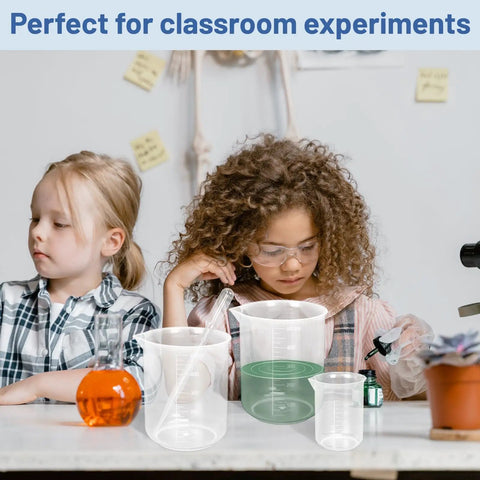 7 Size Plastic Beaker Set With 20 Droppers Clear Graduated Measuring Beakers In 30Ml 50Ml 100Ml 150Ml 250Ml 500Ml And 1000Ml For Everyday Lab Use with kids conducting experiments in classroom setting