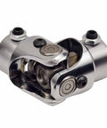 Three Quarter Inch 36 Spline to Three Quarter Inch Double D Beefy Steering Shaft U Joint Chrome Universal Joint Coupling For Vehicles Three And One Quarter Inch Overall Length Alloy Steel Construction Corrosion Resistant