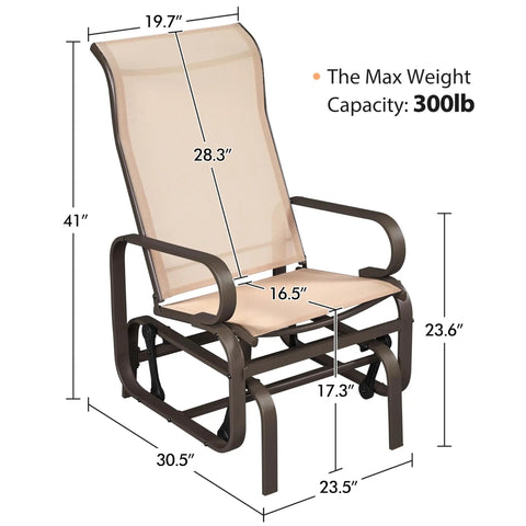 Dimensions and weight capacity of Outdoor Glider Chair Set Beige Sling Rocking Chairs With Steel Frame Weather Resistant Patio Gliders.