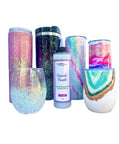 Grande Finale Tumbler Coat Gloss Finish with colorful 12oz tumblers, showing durable shine and variety of design applications