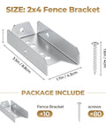 Rock-Solid 2x4 Fence Brackets for Wood Posts and Rails, Heavy-Duty Galvanized Steel Connectors with screws included
