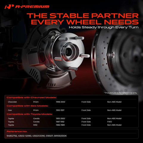 4 Lug Front Wheel Bearing And Hub Kit Direct Fit For Toyota Corolla MR2 Chevy Prizm Geo Prizm 1987 Through 2002 Non ABS displayed