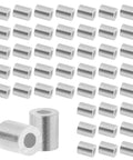 Top Tier Aluminum Wire Rope Stop Sleeves 1/16 Inch 1.5mm Crimp Loops 100 Pack, silver aluminum ferrules for rigging projects.