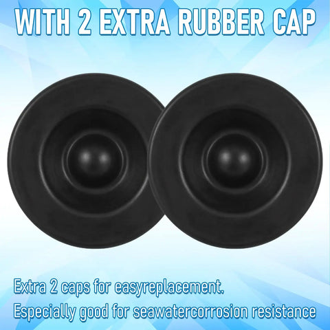 Two Pack Heavy Duty Trailer Axle Wheel Hub Dust Caps Bearing Center Replacement Cup With Four Rubber Plugs Fit Most 2500 To 3000 Lb Axles EZ Lube For Standard Trailer Hubs, image showing two black rubber caps