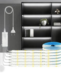 Dope 12V COB LED Strip Lights Kit With Six In One Self Adhesive Under Cabinet Lighting, shown installed in a cabinet