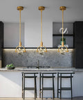 Kitchen island with three Dope Pendant Ceiling Light For Kitchen Island With Integrated LED Crystal Pendant In Gold Brushed Brass Finish Modern Hanging Fixture For Dining Room Or Bedroom 1 Light