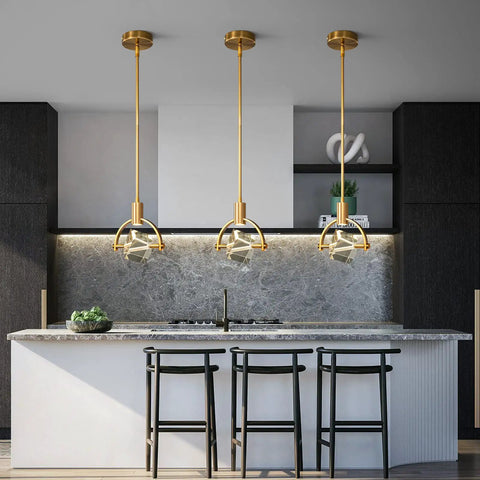 Kitchen island with three Dope Pendant Ceiling Light For Kitchen Island With Integrated LED Crystal Pendant In Gold Brushed Brass Finish Modern Hanging Fixture For Dining Room Or Bedroom 1 Light