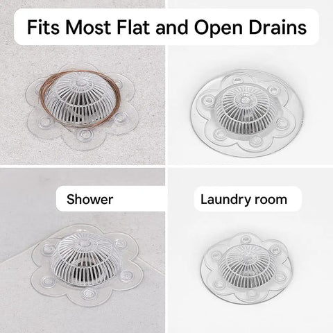 Kick Daily Drain Headaches To The Curb With This 2 Pack Hair Catcher Drain Cover with six suction cups in shower and laundry room.