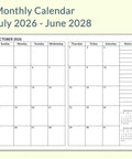 A5 Calendar Planner Inserts for Travelers Notebook Two Year Calendar Set July 2026 Through June 2028 Featuring Monthly Pages