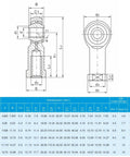 One Half Inch Bore Rod End Bearings PHSB8 Pre Lubricated With Jam Nuts One Half Twenty Female Thread Right Hand Four Pack For Linkages And Steering Projects Heavy Duty Construction dimensions chart