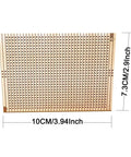 Ten Pack 73 By 100 Millimeter Copper Strip Board With 957 Holes Perfboard Kit For Soldering And DIY Electronics Projects Arduino Friendly Prototyping Boards For Makers, dimensions shown