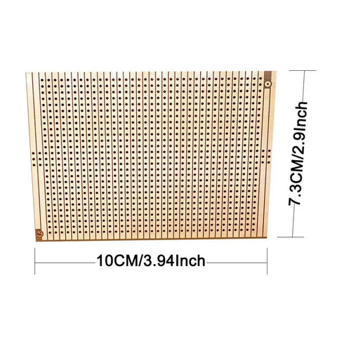 Ten Pack 73 By 100 Millimeter Copper Strip Board With 957 Holes Perfboard Kit For Soldering And DIY Electronics Projects Arduino Friendly Prototyping Boards For Makers, dimensions shown