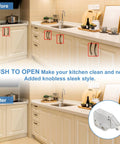 Before and after view of kitchen showing Magnetic Push Latch Set For Cabinet Doors 1.93 By 1.1 Inches Hidden Door Release