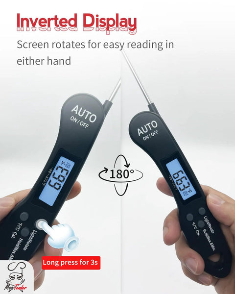 Fast Read Meat Thermometer For Grill Masters And Home Cooks, 1.2 Second Read, Plus Or Minus 1 F Accuracy, auto rotating backlit display