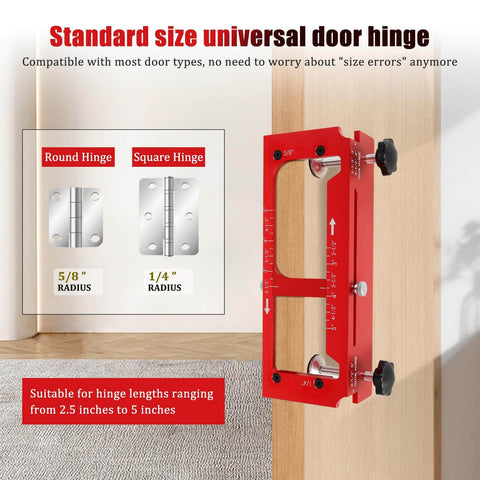 Door Hinge Jig Pro Grade Aluminum Alloy Mortiser Kit shown with adjustable router template for hinge lengths 2.5 to 5 inches.