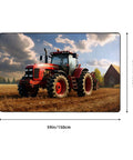 Fantasy Farm Tractor Non Slip Doormat 60x39 Inches Low Profile Area Rug depicting a red tractor on a farm field with a barn.