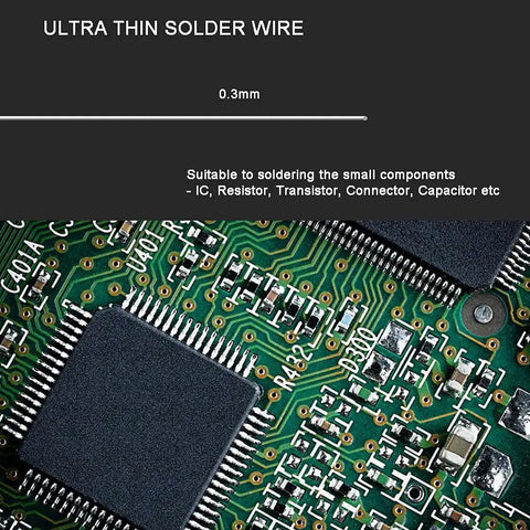 Ultra Thin Solder Wire 0.01 Inch 0.3 mm Rosin Core Flux Lead Free Sn99 Ag0.3 Cu0.7 50G Spool for fine electronics soldering