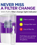 XL 44 Cup Water Filter Dispenser With Genuine PUR Filters, shown with filter change light indicator and filter status
