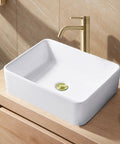 Rectangular White Ceramic Vessel Sink For Bathrooms 16 By 12 Inches Sleek Modern Farmhouse Above Counter Basin on wood vanity