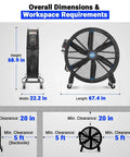Overall dimensions of the Kick Heat To The Curb With This 59 Inch Portable Industrial Fan, showcasing height, width, and length.