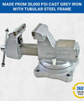 650 C Mechanics Vise With 5 Inch Jaw Width Beefy Build Workbench Vise for Metalworking, cast grey iron, tubular steel frame