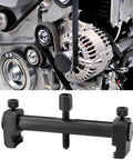 Beefy Universal Ribbed Drive Pulley Crankshaft Remover Tool Puller With Low Profile Arms For Restricted Engine Bays And Stubborn Seized Pulley Jobs 6.3 Inch Jaw Opening on engine and tool detail