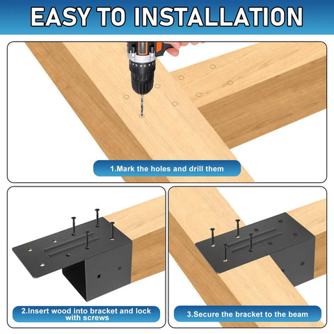 Heavy Duty 4 Pack Rafter Brackets Kit 4x4 Inches Actual 3.6x3.6 built to last steel pergola connectors installation guide