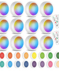 Wireless 16 Color Changing LED Puck Lights Kit 12 Pack Under Cabinet Closet Lighting With Remote Dimmer And Timing Battery Powered Night Lights Easy Install And Brightness Up To 60 Lumens showing colorful spectrum with included remotes.
