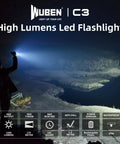 Person using Rechargeable 1200 Lumen Tactical Flashlight With Type C Charging IP68 Waterproof 6 Light Modes 2600mAh Battery outdoors