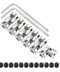 Six Pcs 3mm To 5mm ID Steering Universal Joint Shaft Couplings In SAE 1045 Steel with screws and wrench set for model cars and drones