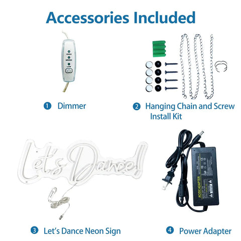 Accessories for Lit Neon LED Sign For Wall Decor Light Up Word Sign With Bright LED Letters, including dimmer and power adapter