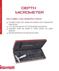Depth Micrometer Gauge 0 to 6 Inch Range for Measuring Holes, Slots, Shoulders and Projections, Satin Chrome Reading Surface, Rust Resistant Pro Grade Precision and Fast Fine Adjustment for Quick Accurate Measurements, in case