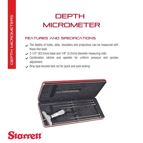 Depth Micrometer Gauge 0 to 6 Inch Range for Measuring Holes, Slots, Shoulders and Projections, Satin Chrome Reading Surface, Rust Resistant Pro Grade Precision and Fast Fine Adjustment for Quick Accurate Measurements, in case