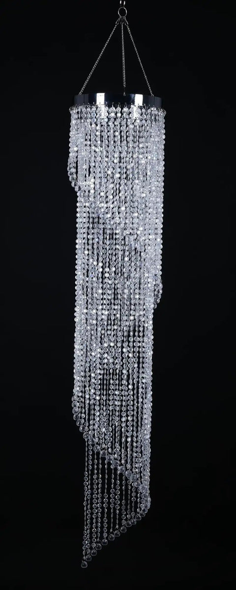 Faux Crystal Sparkling Iridescent Spiral Beaded Chandelier Ready to Hang for Wedding Centerpieces and Event Decor 8.5 Inch Diameter and 48 Inch Hanging Length Adds Glam to Parties and Home Tables