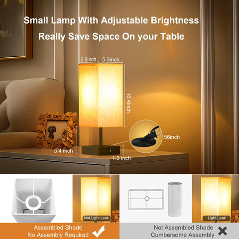 Beige Bedside Table Lamp With USB C And USB A Ports 3 Way Dimmable Touch Control LED Bulbs Included, eye friendly nightstand light.
