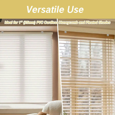 2 Pack Replacement Brackets For Cordless Window Blinds With Metal Clip holding 1" PVC honeycomb pleated shades on windows
