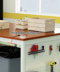 Heavy Duty Stainless Steel 3 Tier Work Bench With Perforated Side Panel And Wide Top For Rock Solid Packing Station Storage And Top Shelf Garage Prep Table Built Like A Tank For Everyday Grind thickened wooden countertop with storage crates and tools