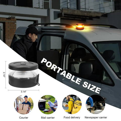 Magnetic Wireless Beacon Light With USB C Rechargeable LED Strobe for trucks on car roof, amber flash, portable size shown