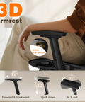 Ergonomic Office Chair With Footrest And 135 Degree Recline For All Day Comfort showing 3D armrests adjustment options.