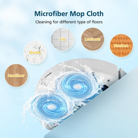 Microfiber mop cloth with water spray for various floor types, part of Must Have Replacement Vacuum Parts Kit for Roborock S5V Curv Edge S5A Curv S5X Includes 2 Sets Main Brush 6 Mop Pads 6 Vacuum Bags 4 HEPA Filters 6 Side Brushes And 2 Cleaning Tools Easy To Install.