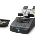 Pro Grade Advanced Money Counting Scale For Fast Cash Auditing Counts Bills Coins Coin Rolls And Bill Bundles displayed with coin tray