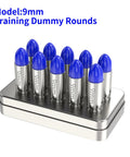 9mm Round Action Training Snap Caps for Dry Fire Practice Realistic Weight Metal Dummy Rounds, Safe Loading Firing, Blue and Silver Caps, 10 Pack