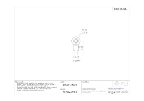 Arl 6N Rod End Bearing Three Piece Extra Capacity Regreaseable Female Shank Left Hand Thread dimensions diagram with measurements.
