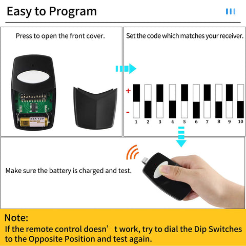 Multi Code Gate Opener Remote 300 MHz With 10 Dip Switches For Linear Garage Doors Five Pack Transmitters setup guide