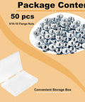 Top Shelf Carbon Steel Serrated Flange Hex Nuts 5/16-18 Inch Assortment Kit in clear storage box, 50 pieces.
