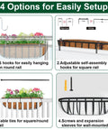 Image showing 4 setup options for Rock Solid Metal Railing Planter Two Pack 24 Inch Rust Proof Window Box with coco liner.