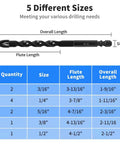 Diagram showing sizes and lengths in 10 Piece Masonry Drill Bit Set With 1/4 Inch Hex Shank For Concrete Brick Tile Glass And Cement Projects