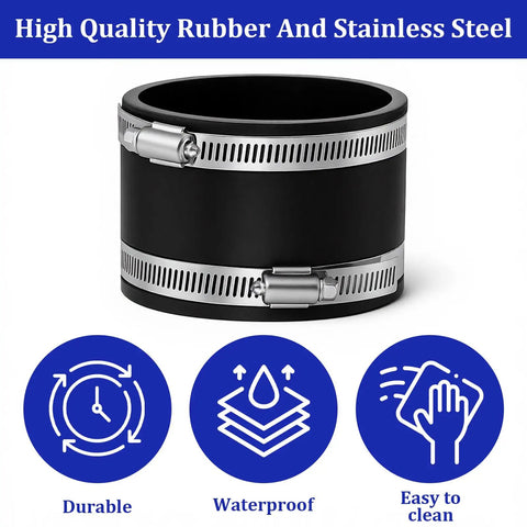 Four Pack 4 Inch Flexible Dust Collection Cuffs With PVC Rubber Vacuum Hose Connectors And Stainless Steel Clamps