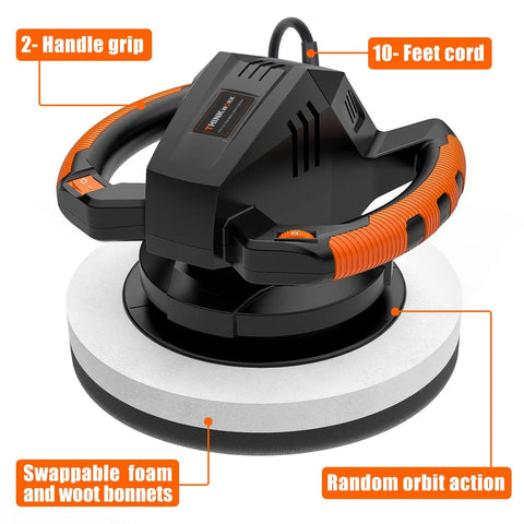 10 Inch Buffer Polisher Kit With 4 Buffing Bonnets And 6 Speed Settings 1500 To 3600 RPM Dual Handle Random Orbital Polisher